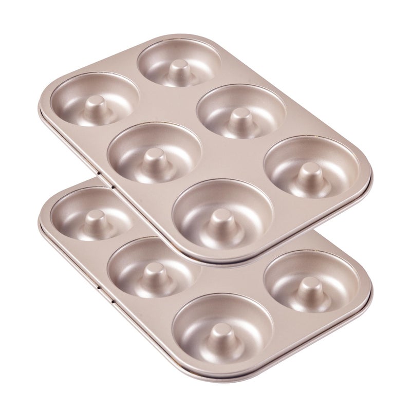Bakeley Nonstick 6Cavity Donut PansSet of 2Ring Doughnut PanDonut Pan for BakingChampagne Gold