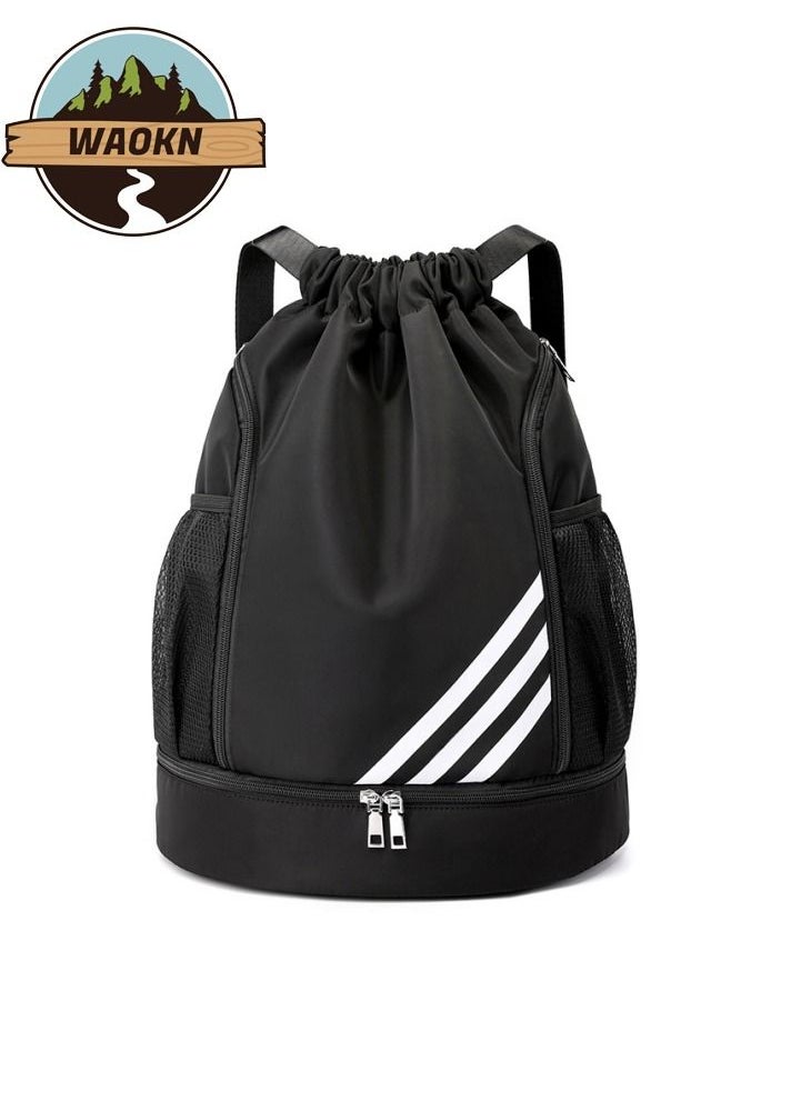 WAOKN - Waterproof Drawstring Backpack Gym Sack String Bag for Men Women Basketball Bundle Pocket Student School Football Storage Large Capacity Fitness Light Folding Travel Sports Easy Fitness Outdoors Black - Image 1
