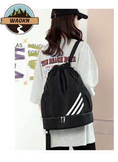 WAOKN Waterproof Drawstring Backpack Gym Sack String Bag for Men Women Basketball Bundle Pocket Student School Football Storage Large Capacity Fitness Light Folding Travel Sports Easy Fitness Outdoors Black  - Image 4