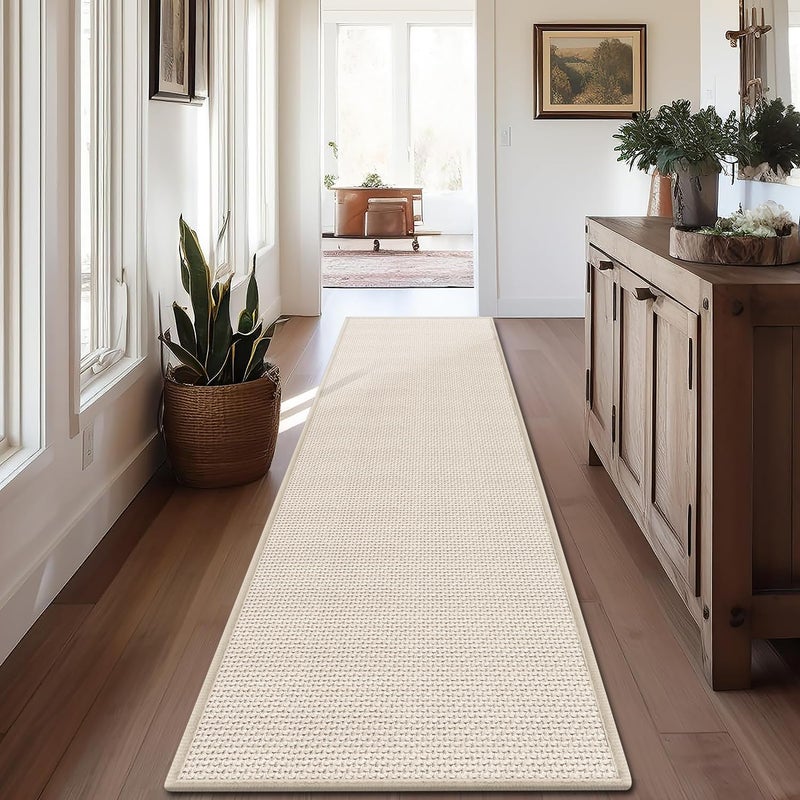 GOYLSER 10 ft Washable Runner Rug Jute Carpet Runner for Hallway, Non Slip Bath Rug Runner Mat, Beige Indoor Runner Rugs for Entryway - Image 1