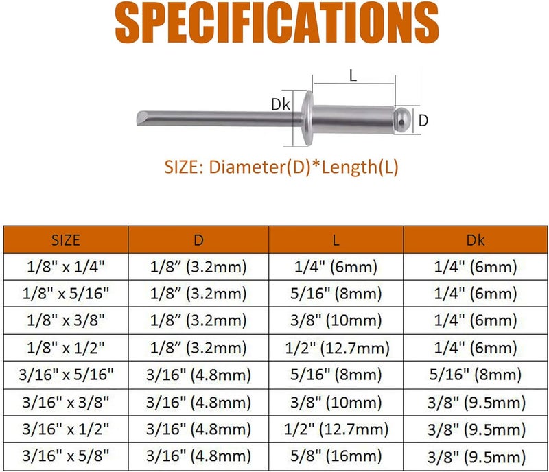 ISPINNER 385 قطعة 8 أحجام مسامير ألومنيوم عمياء، مجموعة مسامير بوب (فضي) - Image 4