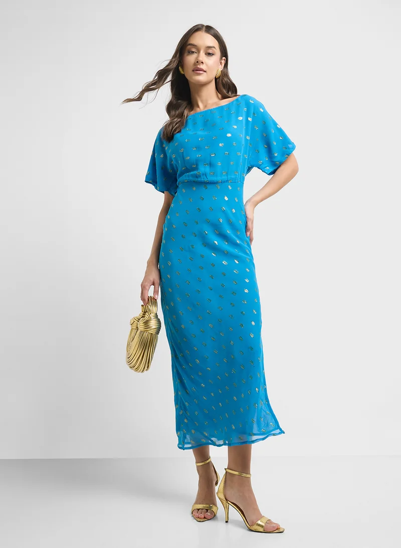 Never fully Dressed Azure Printed Midi Dress