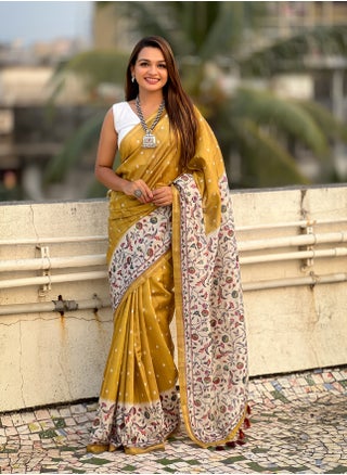 Silk Sarees with floral prints all over the body having Zari woven piping border on both sides - pzsku/ZFDF6B4410814557B9206Z/45/_/1739343800/226dcf13-8659-438d-a104-a4145a640a24