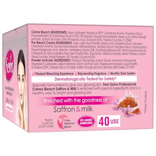 Fem Fairness (Saffron & Milk) Crème Bleach - 314g | Advanced Skin Brightening System | Enriched wih Goodness of Safrron & Milk | With Rejuvenating Fragrance | No Added Parabens, Silicones & Ammonia - Image 3