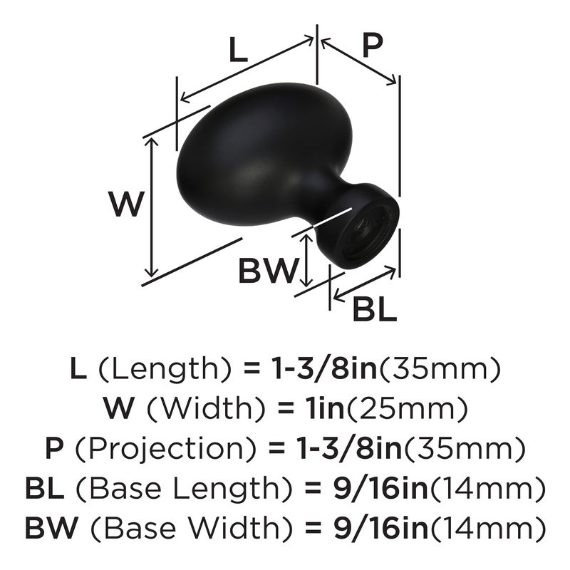 Amerock | Cabinet Knob | Matte Black | 1-3/8 Inch (35 Mm) Length | Vaile | 10 Pack | Drawer Knob | Cabinet Hardware - Image 3