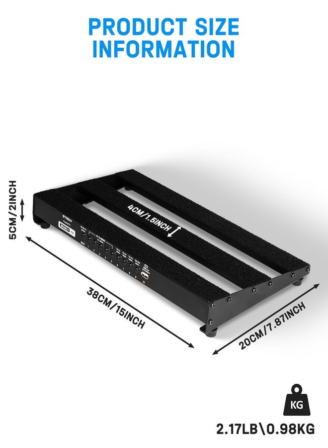 STRICH Guitar Pedal Board with Built-in Power Supply, Pedal Board 15 x 7.8" Lightweight Aluminum Alloy, PedalBoard with Pedal Cables, Bag, Hook Loop Strips PB-MP15 - Image 5