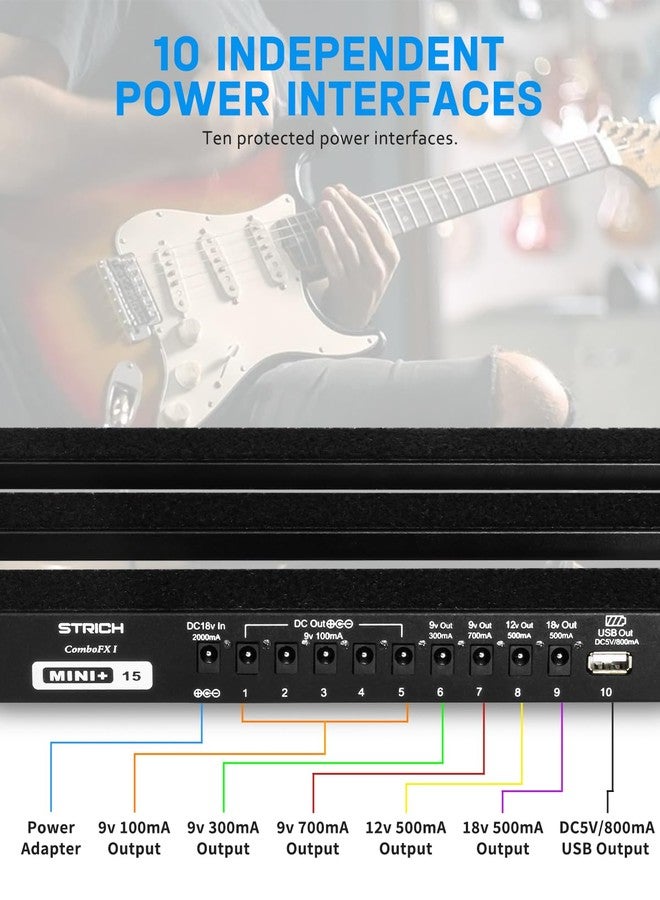 STRICH Guitar Pedal Board with Built-in Power Supply, Pedal Board 15 x 7.8" Lightweight Aluminum Alloy, PedalBoard with Pedal Cables, Bag, Hook Loop Strips PB-MP15 - Image 3