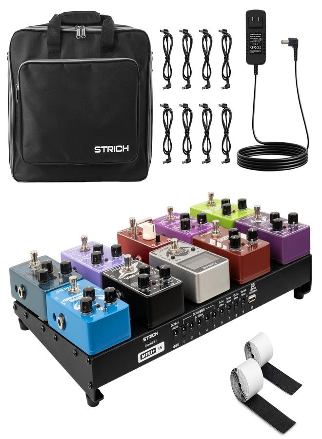 STRICH Guitar Pedal Board with Built-in Power Supply, Pedal Board 15 x 7.8" Lightweight Aluminum Alloy, PedalBoard with Pedal Cables, Bag, Hook Loop Strips PB-MP15 - Image 1