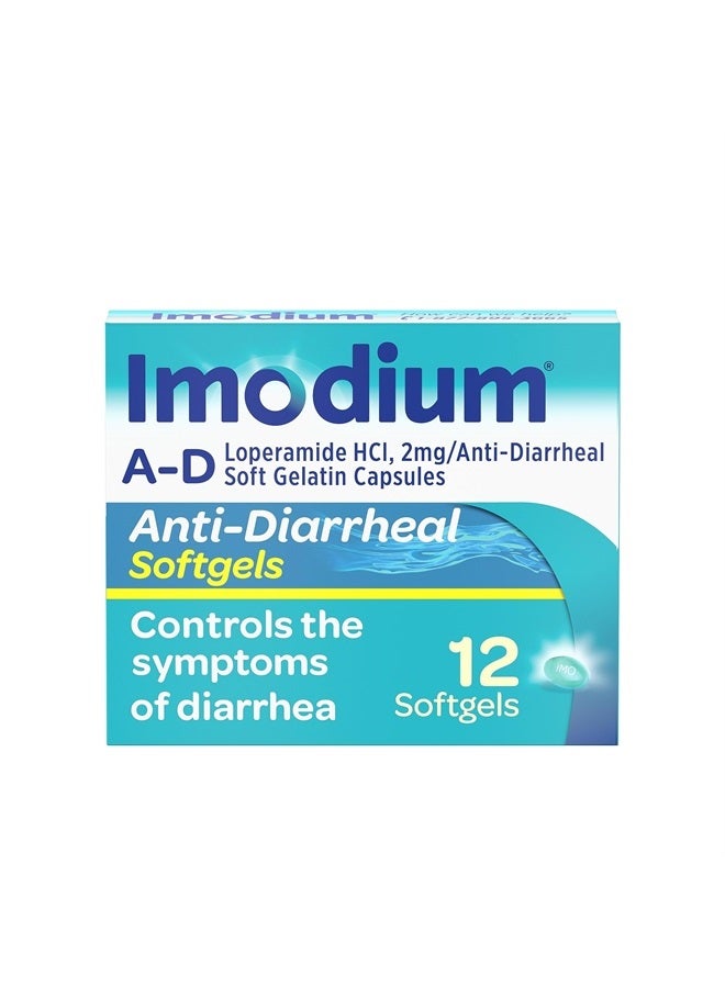 IMODIUM A-D Anti-Diarrheal Medicine Softgels, 2 mg Loperamide Hydrochloride, 12 ct  - Image 1