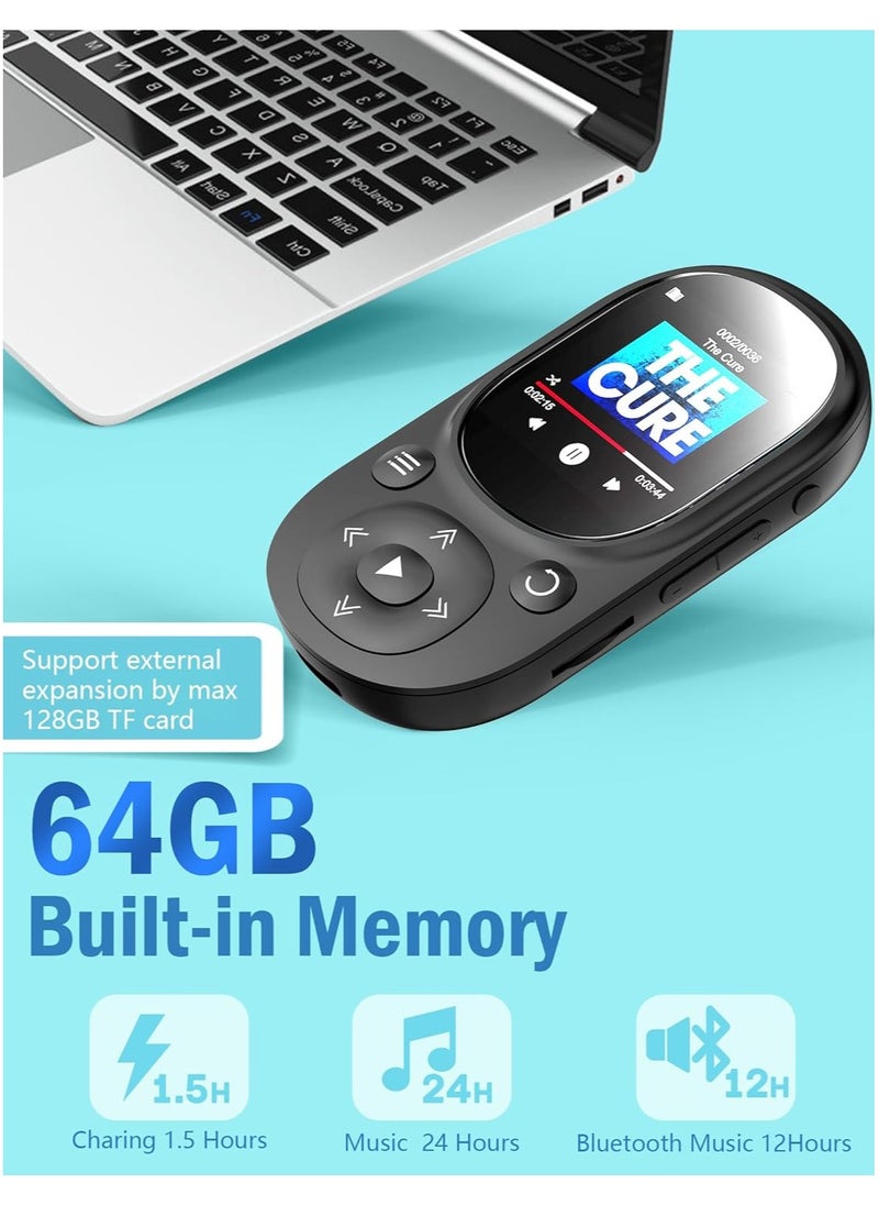 LAESO - 64GB MP3 Music Player with Bluetooth 5.2, HiFi Music MP3 Player with 1.5" Screen, Portable MP3 Player with Clip/Pedometer for Sports,Running, Earphone Included - Image 1