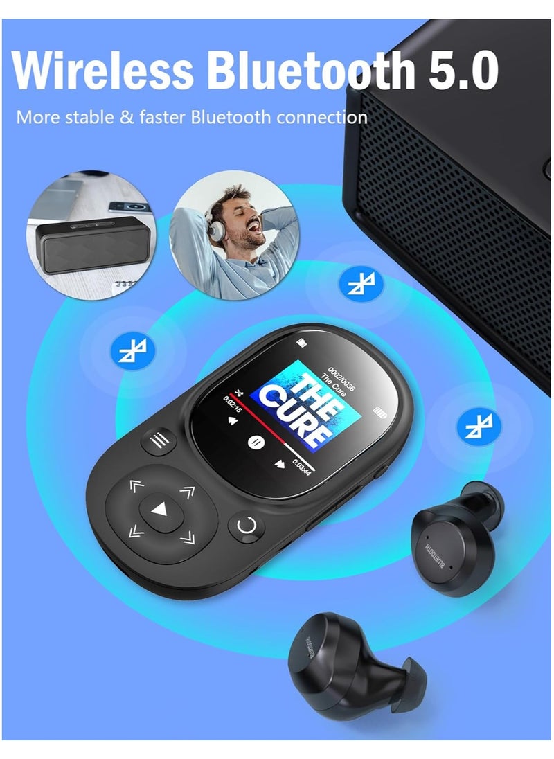 LAESO - 64GB MP3 Music Player with Bluetooth 5.2, HiFi Music MP3 Player with 1.5" Screen, Portable MP3 Player with Clip/Pedometer for Sports,Running, Earphone Included - Image 1