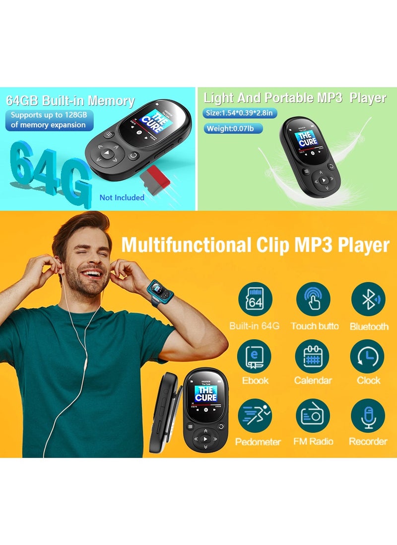 LAESO - 64GB MP3 Music Player with Bluetooth 5.2, HiFi Music MP3 Player with 1.5" Screen, Portable MP3 Player with Clip/Pedometer for Sports,Running, Earphone Included - Image 1