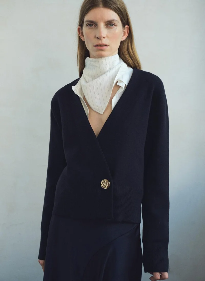 MANGO Cross-over cardigan with jewel button