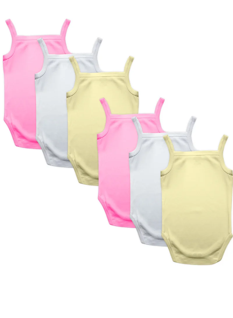Babies Basic BabiesBasic 100% Super Combed Cotton, Sleeveless Girls Romper/Bodysuit, for New Born to 24months. Set of 6 , Pink, Lemon, White