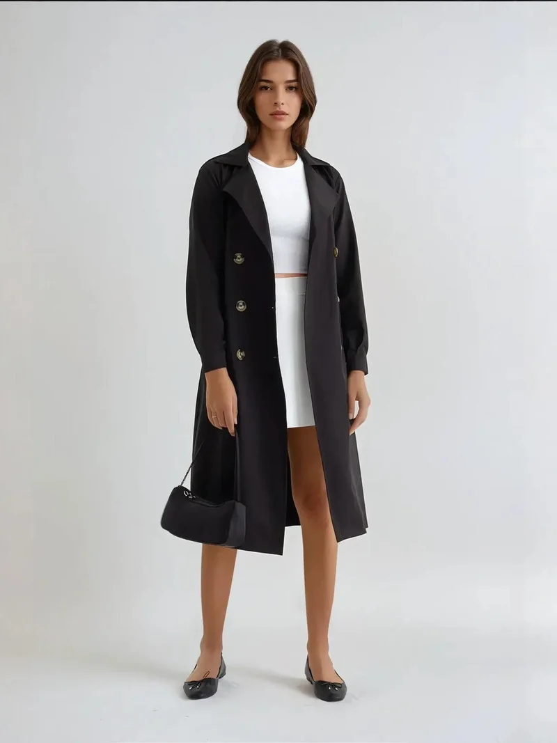 زوبعة معطف ترنش خفيف بأزرار وحزام