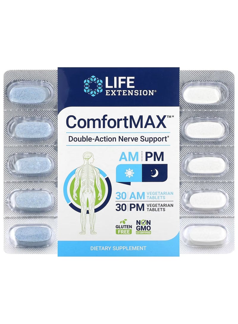 Life Extension, ComfortMAX، دعم الأعصاب مزدوج المفعول، صباحًا ومساءً، 60 قرصًا نباتيًا