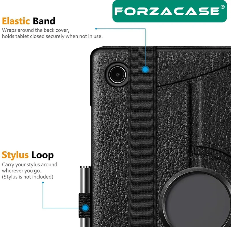 فورزاكاس Samsung Tab A9 8.7'' Compatible 360 ​​Degree Rotating Stand Case + Tempered Unbreakable Glass FC012