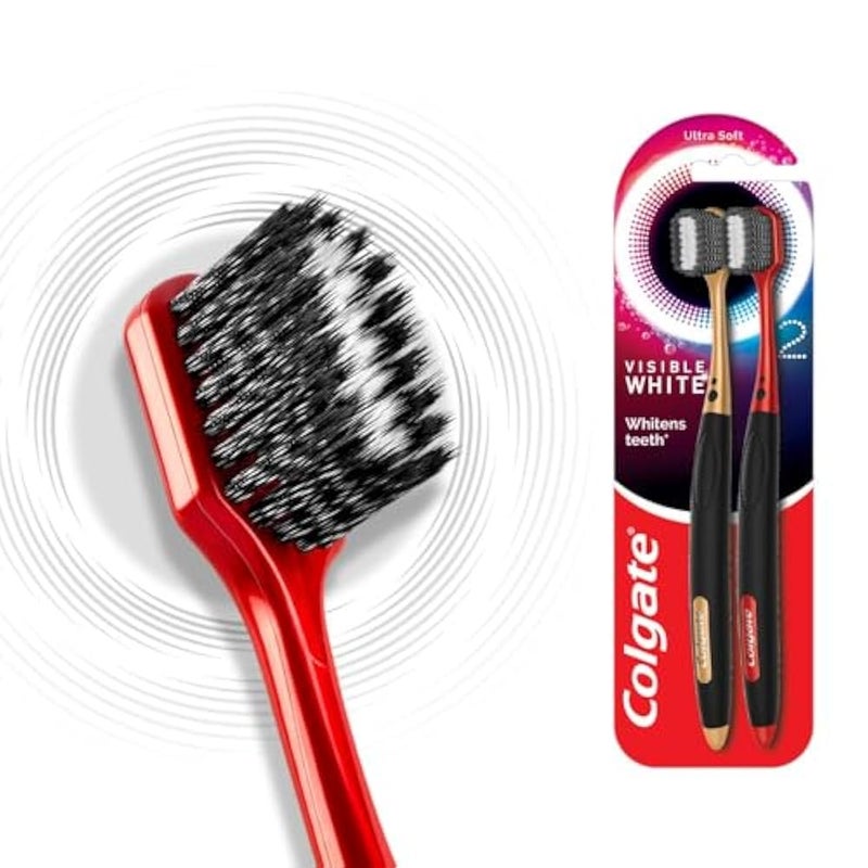 Colgate Visible White O2 Manual Toothbrush for adults- 2 Pcs, Helps prevent Bad Breath, Cavities, Enamel & Gum Problems. - Image 1