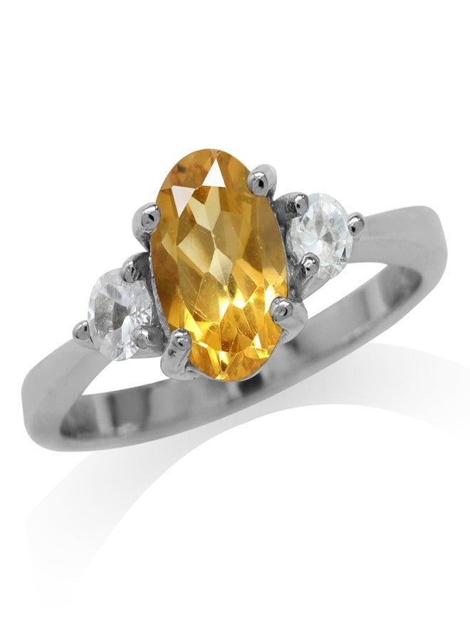 Silvershake 1.08ct. Natural Citrine and White Topaz Gold Plated 925 Sterling Silver Engagement Ring Size 9 - Image 1