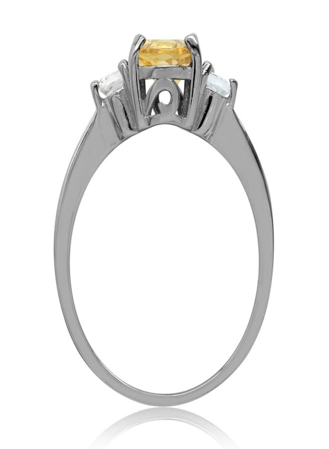 Silvershake 1.08ct. Natural Citrine and White Topaz Gold Plated 925 Sterling Silver Engagement Ring Size 9 - Image 4
