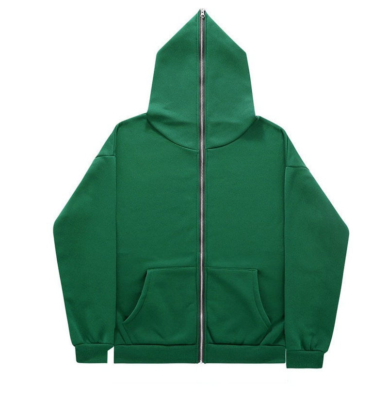 Generic Solid Color Cross-border Sweater Supply Full Zip Hoodie Mens Blank Cardigan Zip Hoodie Sweater in stock Dark green 