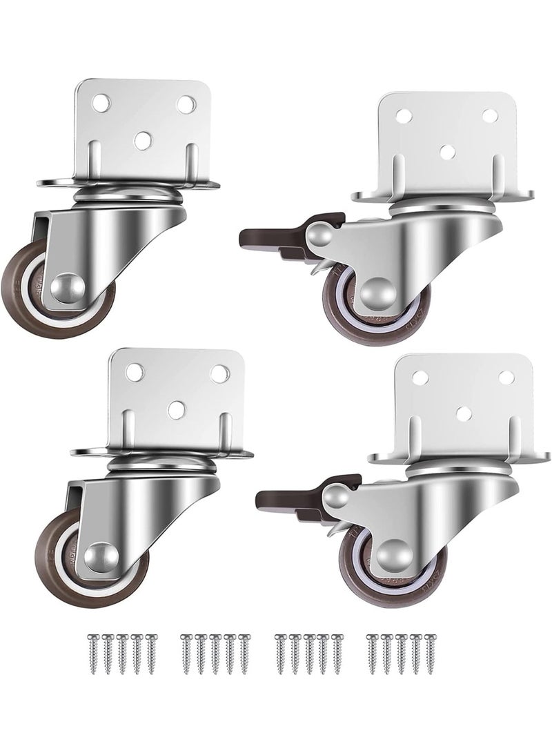 Excefore Swivel Casters, Pack of 4 No Floor Marks Silent Caster for Furniture, L-mounting Plate 25mm, Rubbered Wheels Suitable for Furniture, Flower Stands, Cribs (2 with Brakes & 2 Without Brakes) - Image 1