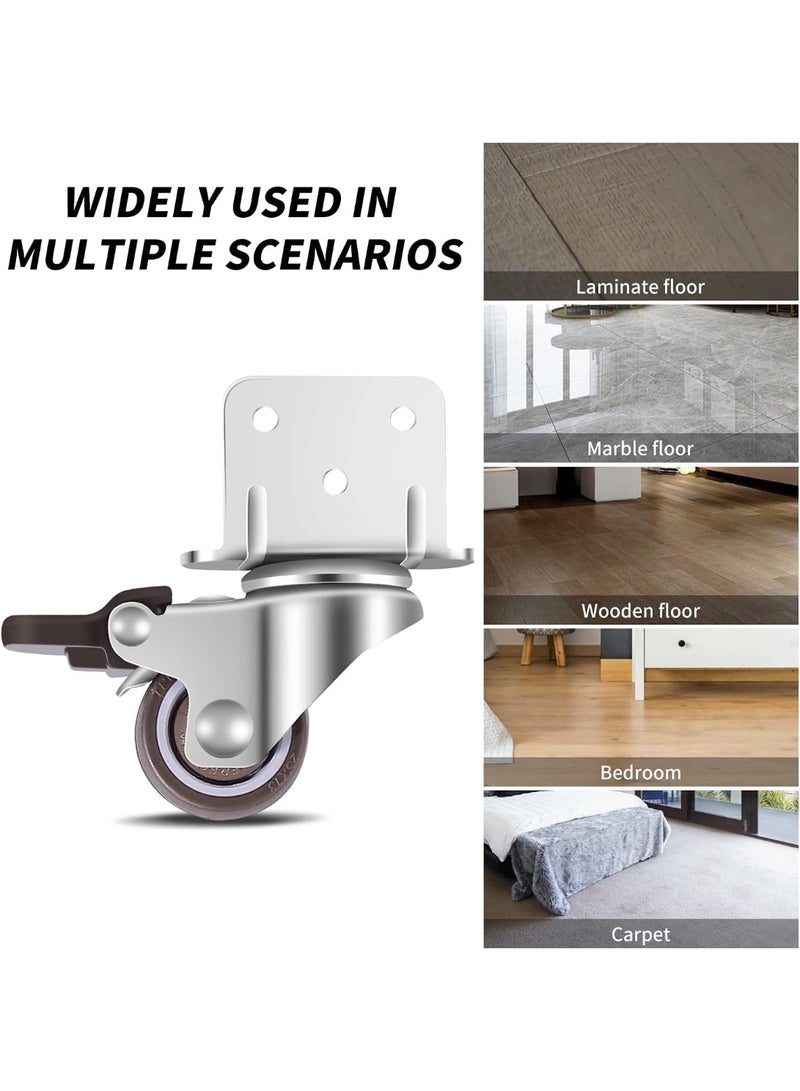 Excefore Swivel Casters, Pack of 4 No Floor Marks Silent Caster for Furniture, L-mounting Plate 25mm, Rubbered Wheels Suitable for Furniture, Flower Stands, Cribs (2 with Brakes & 2 Without Brakes) - Image 2
