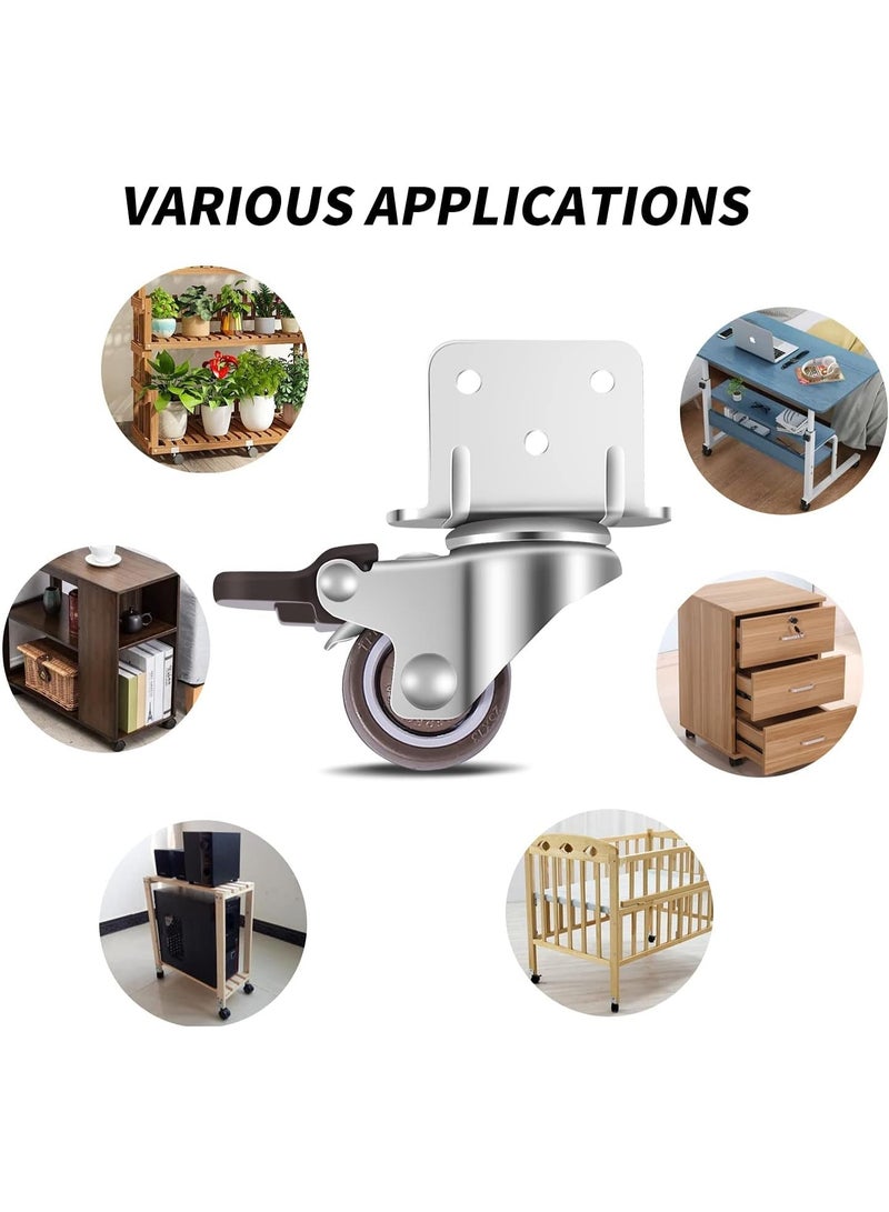 Excefore Swivel Casters, Pack of 4 No Floor Marks Silent Caster for Furniture, L-mounting Plate 25mm, Rubbered Wheels Suitable for Furniture, Flower Stands, Cribs (2 with Brakes & 2 Without Brakes) - Image 3