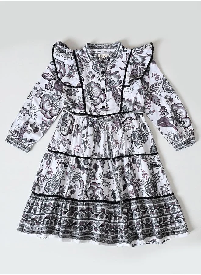 بيلا مودا Bella Moda Floral Print Ruffled Detail Knee-Length Dress