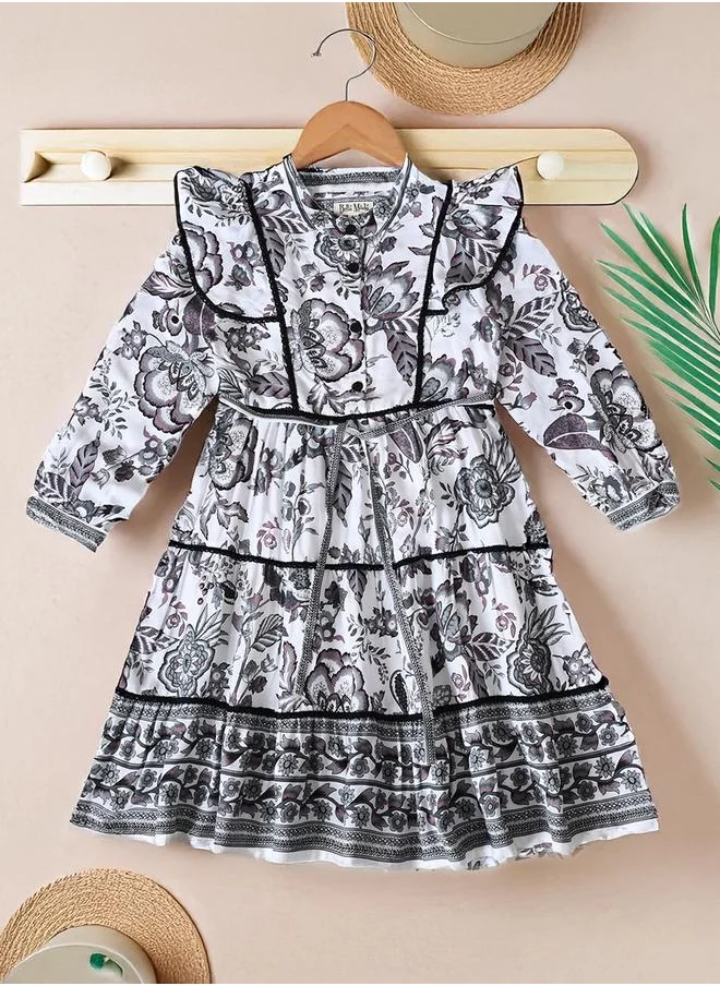 بيلا مودا Bella Moda Floral Print Ruffled Detail Knee-Length Dress