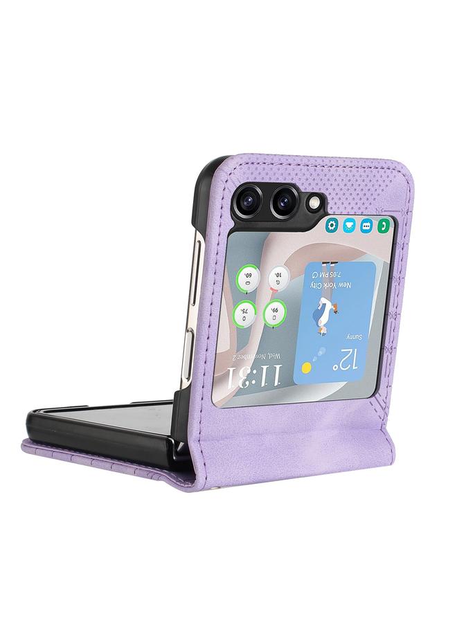 S-TOP Case For Samsung Galaxy Z Flip5 YX0080 Grid Butterfly Embossed Pattern Flip Leather Phone Case with Lanyard - Image 5