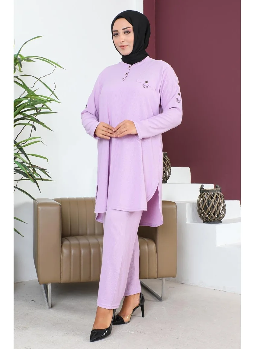 Sefa Merve Plus Size Tunic Trousers Two Piece Set 2691-05 Lilac