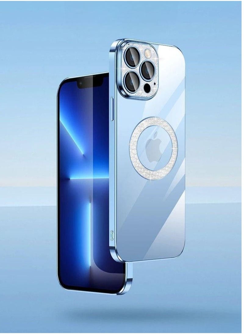 iPhone 12 Pro Max Diamonds Series Magsafe Case Wireless Charging Compatible Clear Cover with Electroplating Frame Camera Lens Protection Design