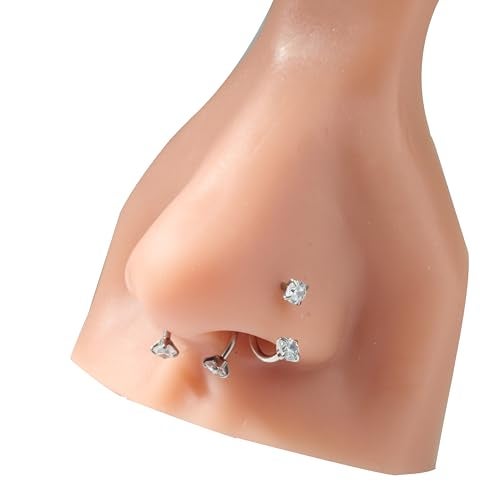 QWALIT Septum Rings 16 gauge Horseshoe Nose Ring 16g Double Gem Tragus Earring Hoop for Women Surgical Steel Half Hoop Earrings Silver Helix Cartilage Earring Hoops Lip Rings Labret Piercing Jewelry - Image 5