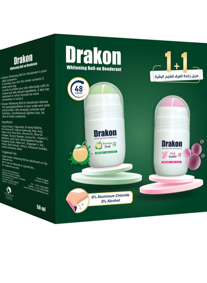 Drakon Pink Bubble & Passion Peak Roll On Deodorant 50Ml 1+1 - Image 2