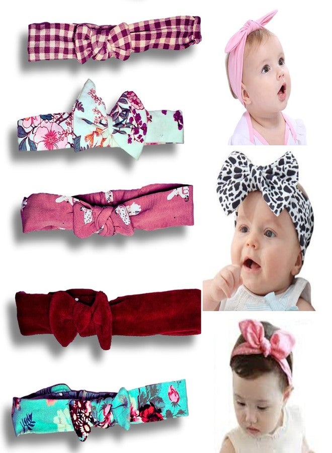 TuddyBuddy 100% Cotton Baby Girls' Bow Headbands - Multicolor (9 Months-12 Months, Pack of 3 Headbands) - Image 1