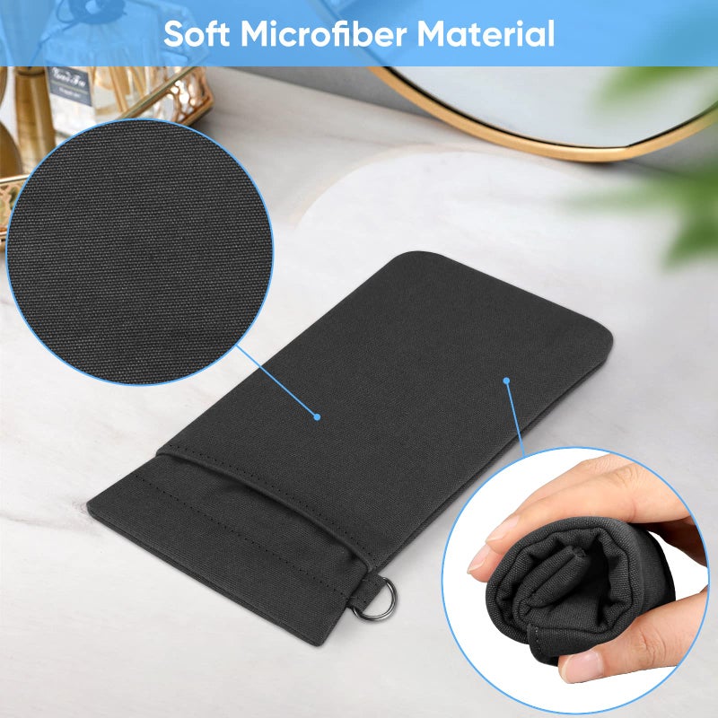 Fintie FINTIE Double Eyeglasses Pouch with Carrying Strap, Portable Squeeze Top Microfiber Soft Glasses Case Sunglass Pouch, Black  - Image 2