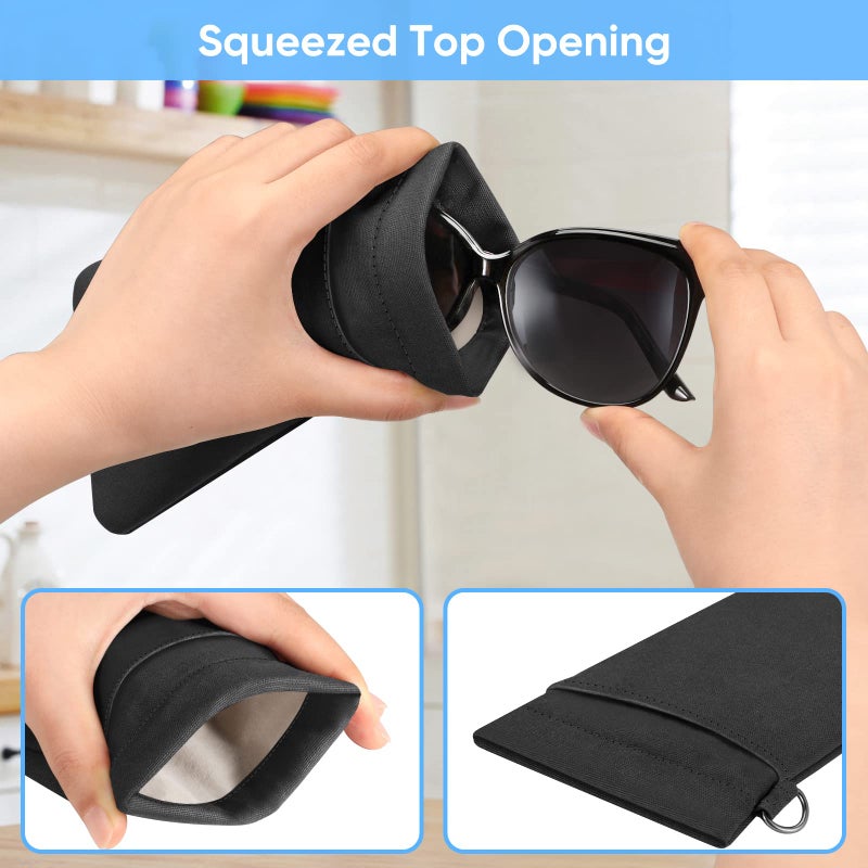 Fintie FINTIE Double Eyeglasses Pouch with Carrying Strap, Portable Squeeze Top Microfiber Soft Glasses Case Sunglass Pouch, Black  - Image 3