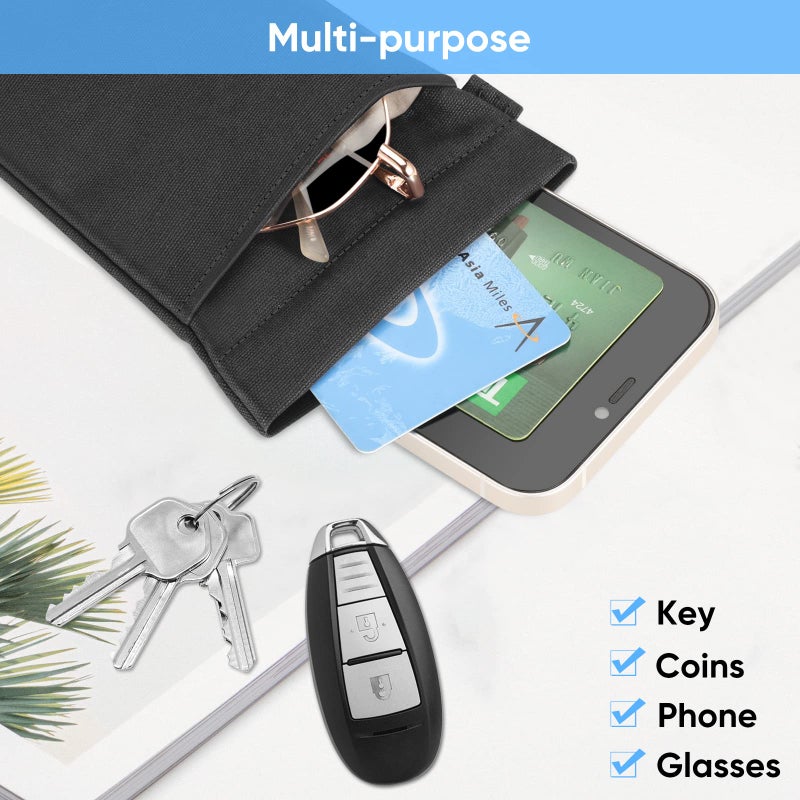 Fintie FINTIE Double Eyeglasses Pouch with Carrying Strap, Portable Squeeze Top Microfiber Soft Glasses Case Sunglass Pouch, Black  - Image 5
