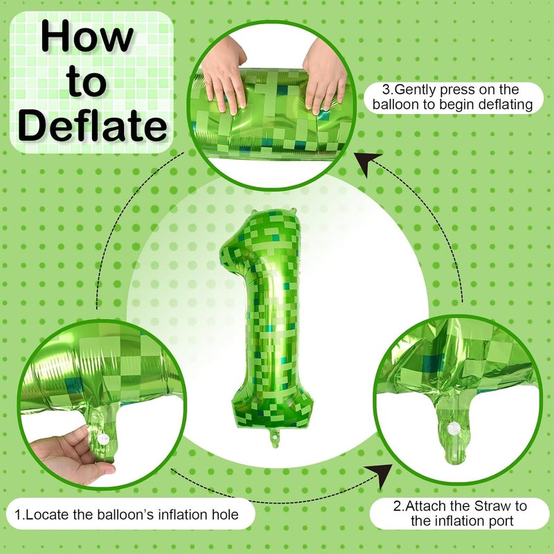 40 Inch Lime Green Pixel Number 1 Balloon for Birthday Decoration, Large Dark Kelly Green Foil 1 Balloon for Boys Ten Year Old Birthday Video Game - Image 5