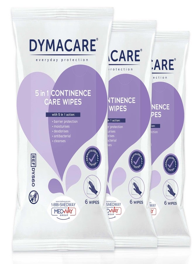 MedVance DYMACARE 5 in 1 Continence Care Wipes, Adult Premium Incontinence Wet Wipes, Scented and Moistened Personal Skin Cleansing Cloths with Barrier Protection, 6 Count (Pack of 3) - Image 1