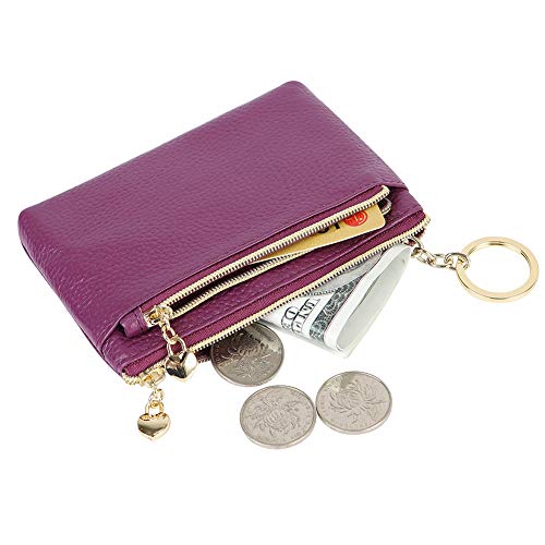 Cynure Women's Genuine Leather Coin Purse Zipper Pocket Size Pouch Change Wallet, Purple - Image 3