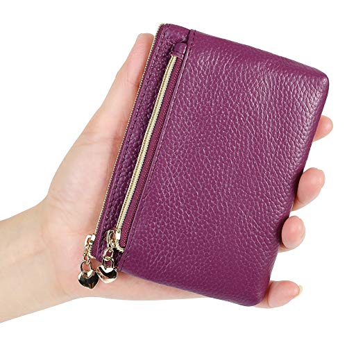 Cynure Women's Genuine Leather Coin Purse Zipper Pocket Size Pouch Change Wallet, Purple - Image 5