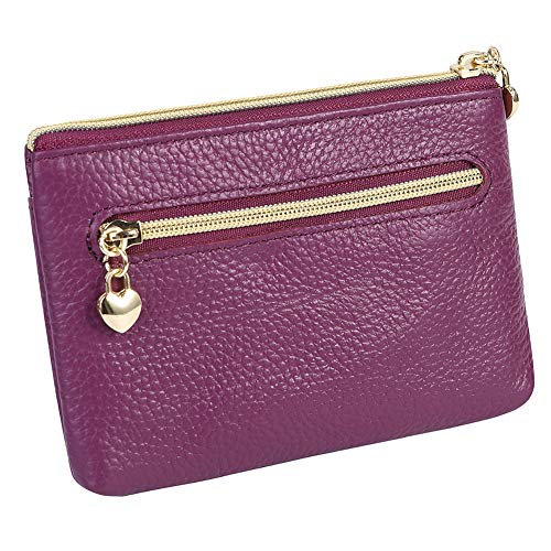 Cynure Women's Genuine Leather Coin Purse Zipper Pocket Size Pouch Change Wallet, Purple - Image 2