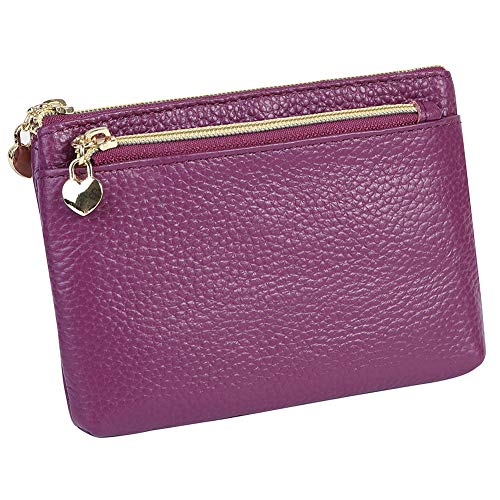 Cynure Women's Genuine Leather Coin Purse Zipper Pocket Size Pouch Change Wallet, Purple - Image 1