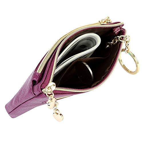 Cynure Women's Genuine Leather Coin Purse Zipper Pocket Size Pouch Change Wallet, Purple - Image 4