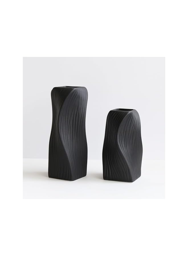 The Bros Black Ceramic Vases Set 2 for Modern Home Decor,line Vase Flower Vases Minimalist Style for Wedding Dinner Living Room,Kitchen,Bedroom,Office Coffee Table Decorative Vase(Lines Black) - Image 2