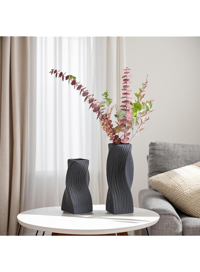 The Bros Black Ceramic Vases Set 2 for Modern Home Decor,line Vase Flower Vases Minimalist Style for Wedding Dinner Living Room,Kitchen,Bedroom,Office Coffee Table Decorative Vase(Lines Black) - Image 1