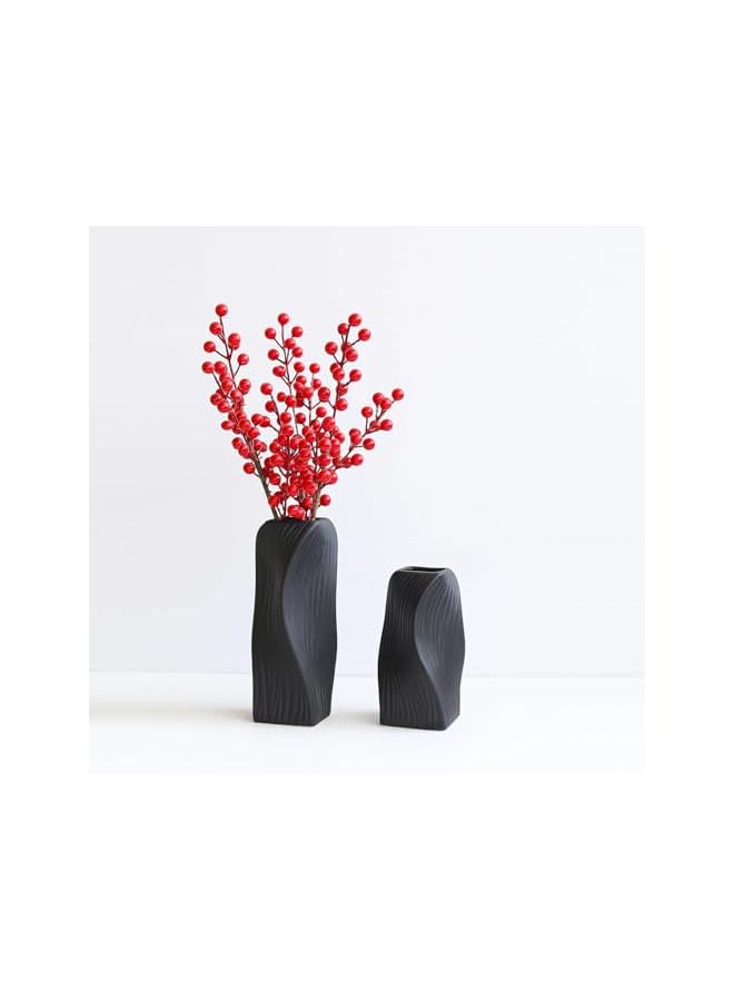 The Bros Black Ceramic Vases Set 2 for Modern Home Decor,line Vase Flower Vases Minimalist Style for Wedding Dinner Living Room,Kitchen,Bedroom,Office Coffee Table Decorative Vase(Lines Black) - Image 5