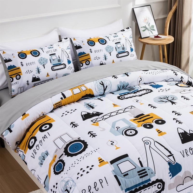 NTBED 5 Pieces Construction Truck Twin Comforter Set for Boys Kids Forest Vehicles Excavator Lightweight Microfiber Bedding Sets - Image 4